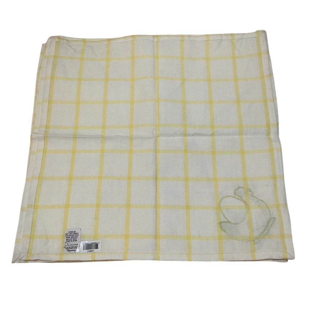 Dept 56 Sunday Brunch Cotton Napkins Set of 4 Yellow Plaid Hen Embroidered 18x18